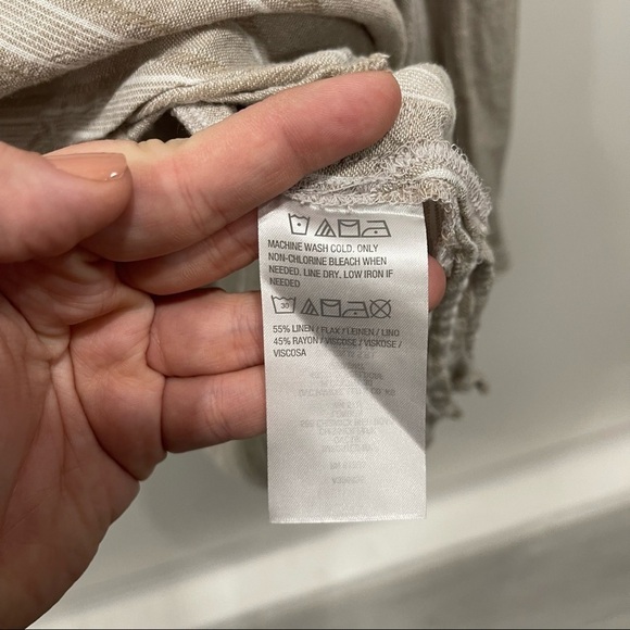 Susan Graver Long Sleeve Button Down Linen Shirt XL Tan Stripe Lagenlook - Picture 7 of 7